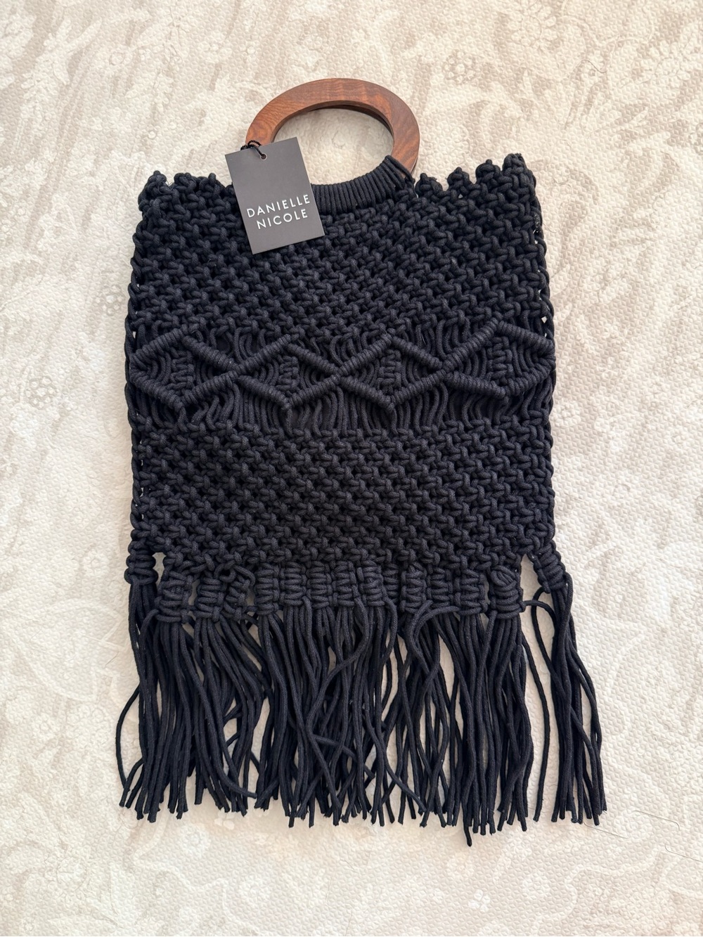🖤 Danielle Nicole Black Macramé Fringe Handbag — NWT
